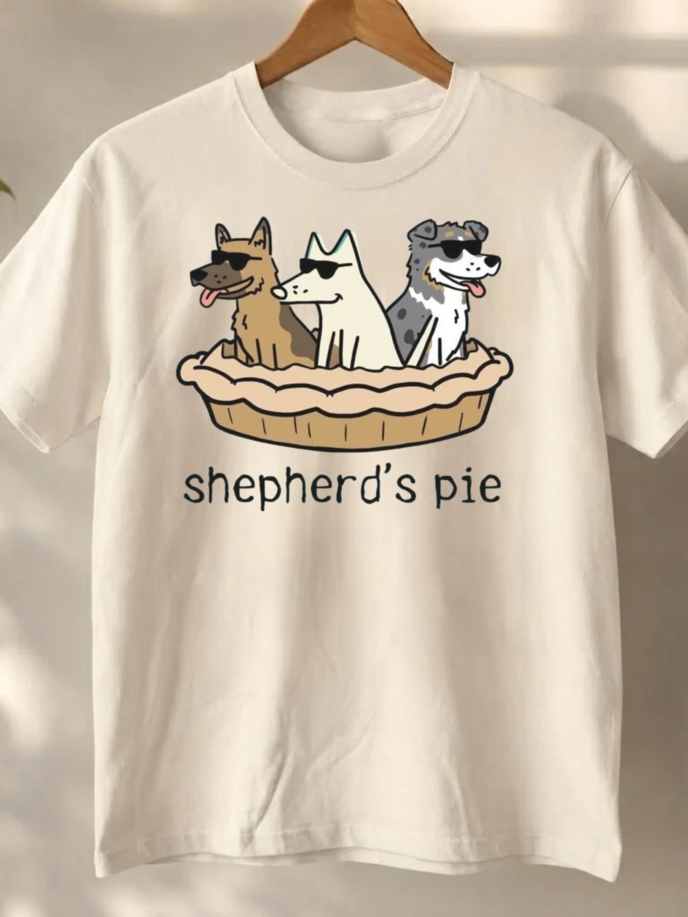 Gildan White "Shepherd's Pie" Graphic Short Sleeve Tee | Dogs Shirt | Animals